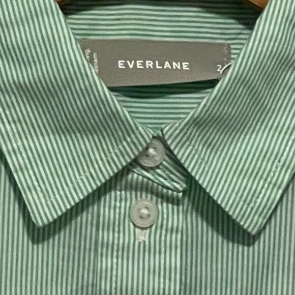 Everlane NWT Long Sleeve Button Down Oversized 100% Cotton Size 2 Green Striped - Picture 1 of 6